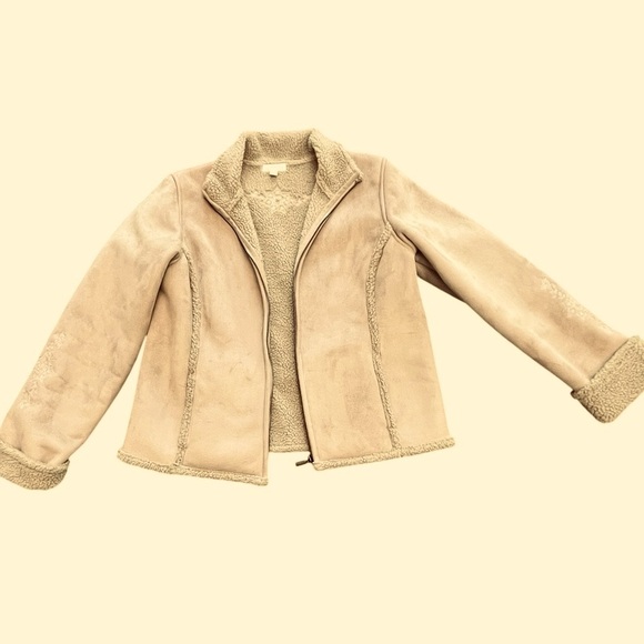 Tan Suede Sherpa-Lined Jacket | Y2K Revival | Classic 2000s Outerwear - Picture 1 of 16
